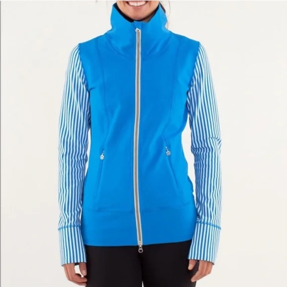lululemon athletica Blue White Mock Neck Long Sleeve Striped Zip Up size Small - Picture 1 of 9